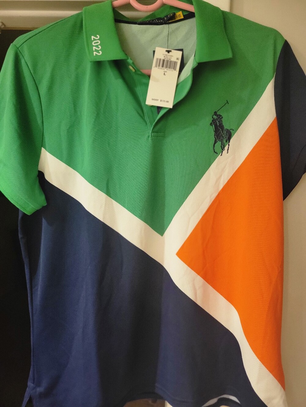 US OPEN Polo-Style Colorblock Men’s Polo Shirt - Green/Orange/Navy
